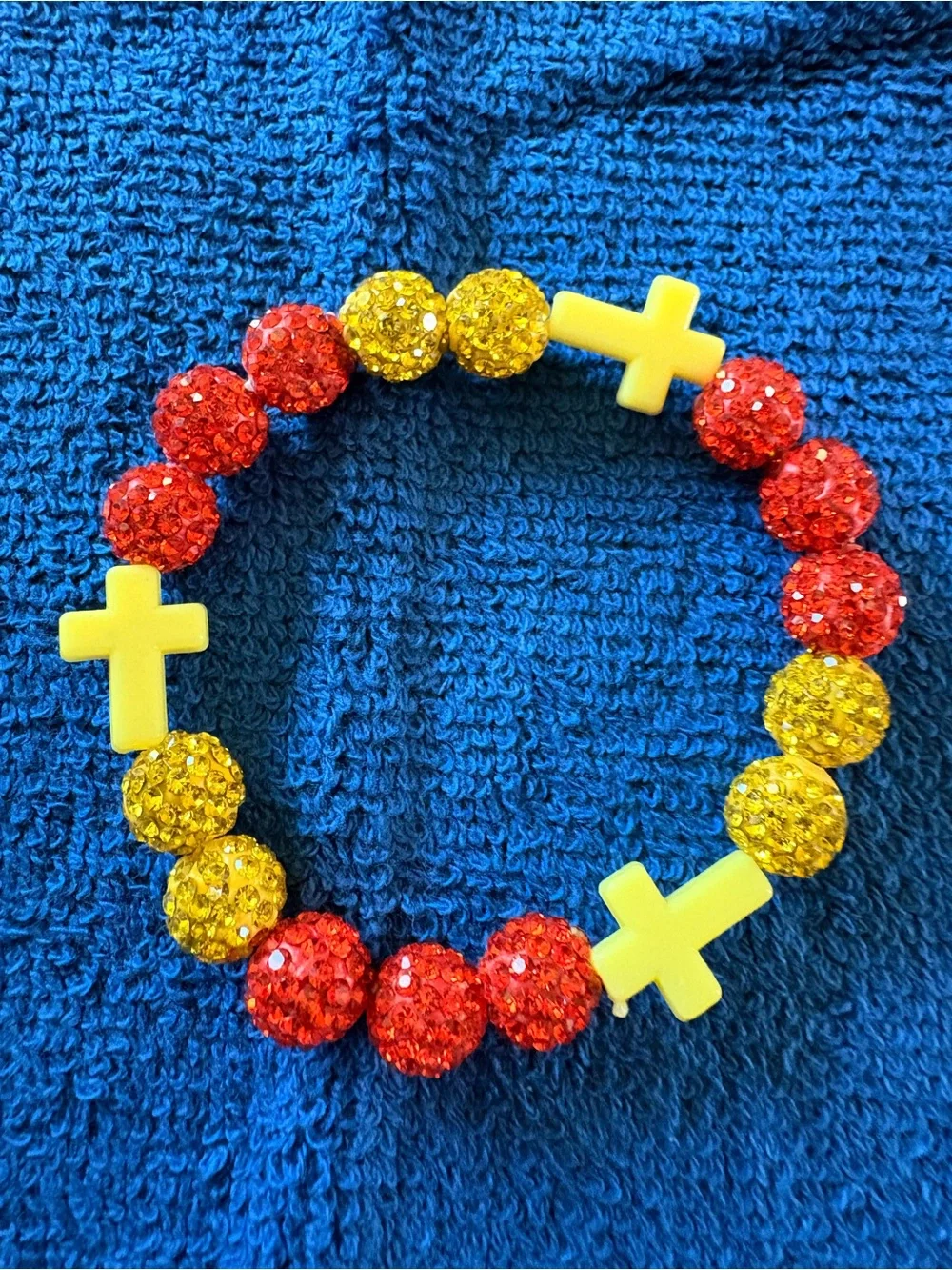 Kids Yellow Cross & Red-Yellow Sparkle Bead Bracelet